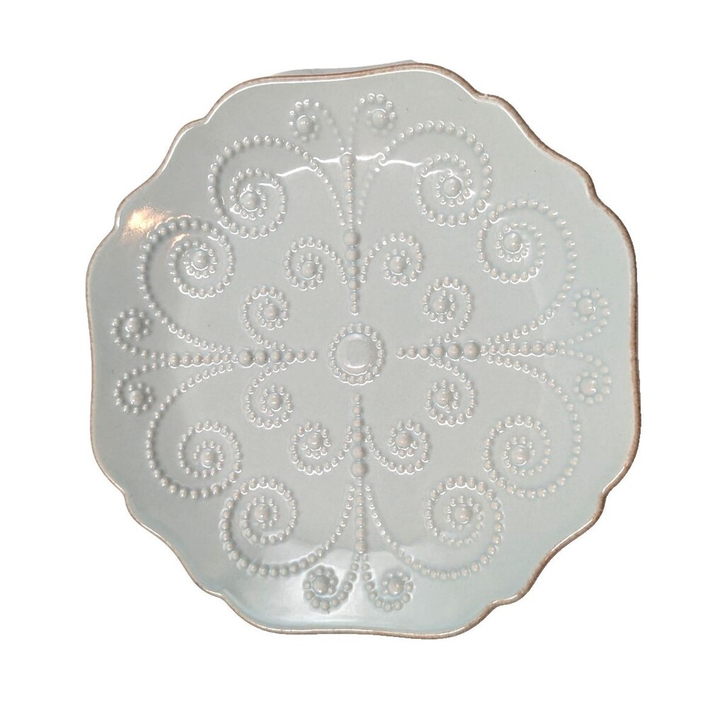 Lenox French Perle Beaded Light Blue Raised Swirl Beaded Dessert Plate 7.5"